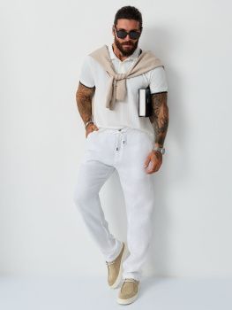 Брюки муж. лен МС 25045 (30-38) (34 белый)